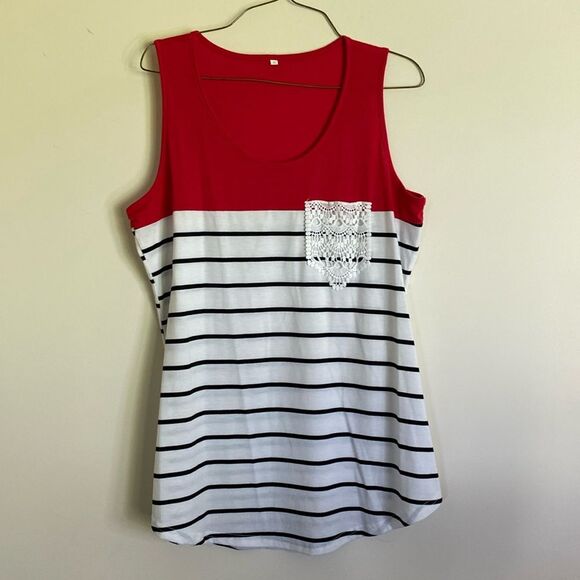 Tops - XL Red, White, and Black striped tank